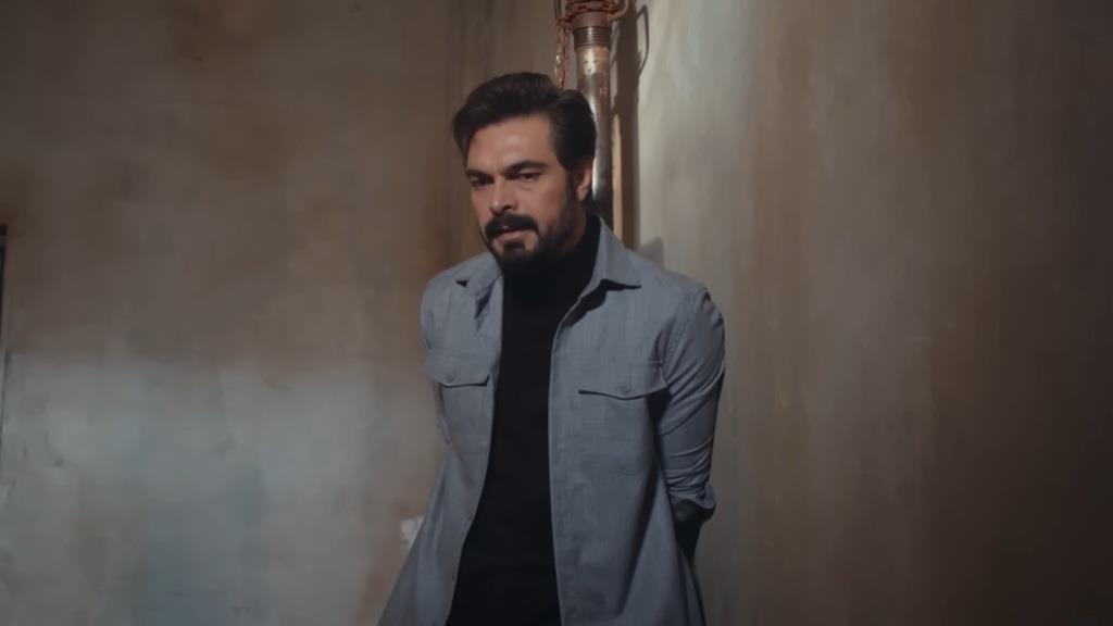 Yaman przykuty do metalowej rury.
