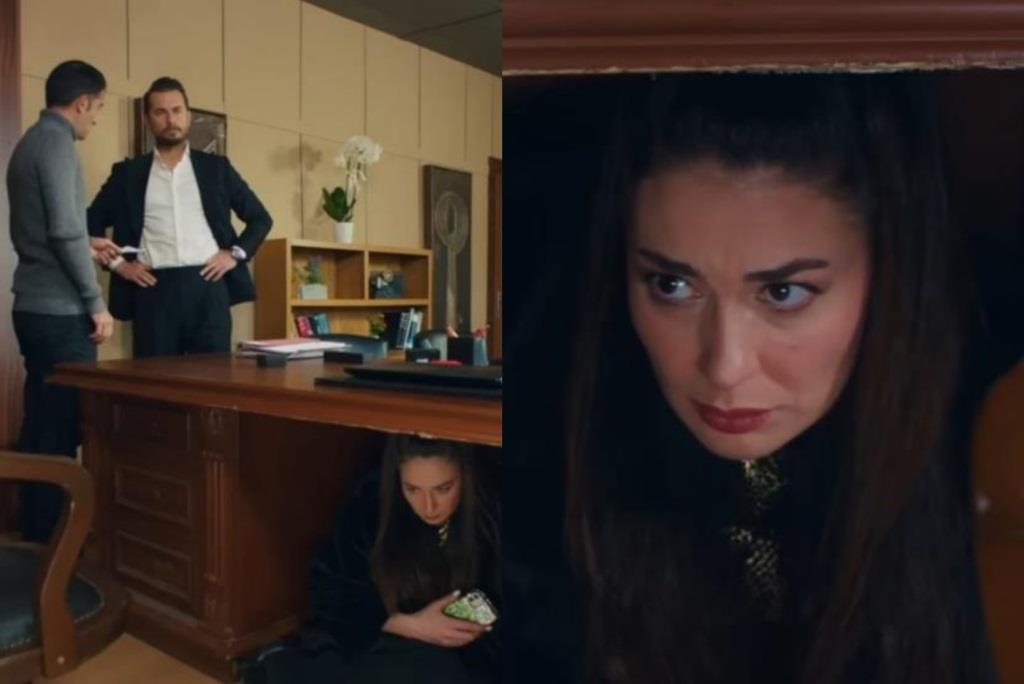 Kadr z 64. odcinka. Handan chowa się pod biurkiem w gabinecie Berka.