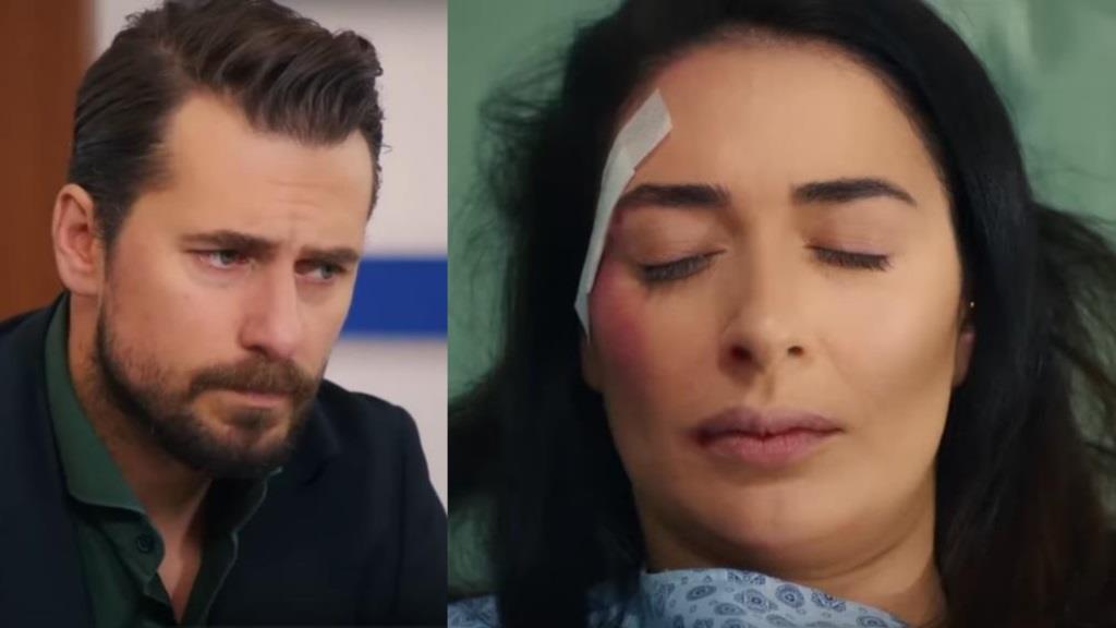 Kadr z 70. odcinka serialu "Miłość i nadzieja". Kuzey przywozi Handan do szpitala po wypadku. Stan kobiety jest bardzo poważny.