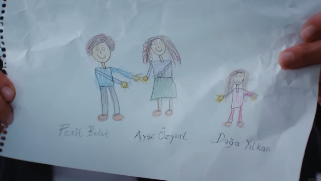 Rysunek trzech postaci: Ferita Buluta, Ayse Ozyurt oraz Dogi Yilkan.