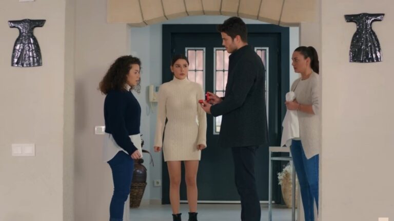 Ege oświadcza się Melis. Świadkami tego wydarzenia są Zeynep i Yildiz.