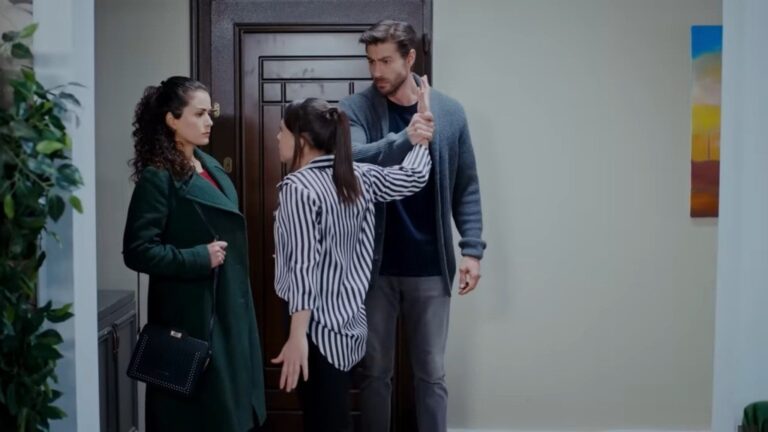 Ezgi chce uderzyć Aynur, ale Sinan powstrzymuje ją.