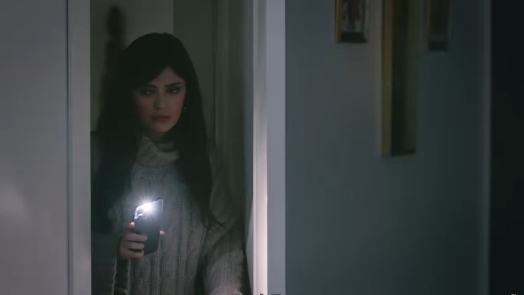 Gozde wchodzi do sypialni Halila i Zeynep, oświetlając sobie drogę latarką.